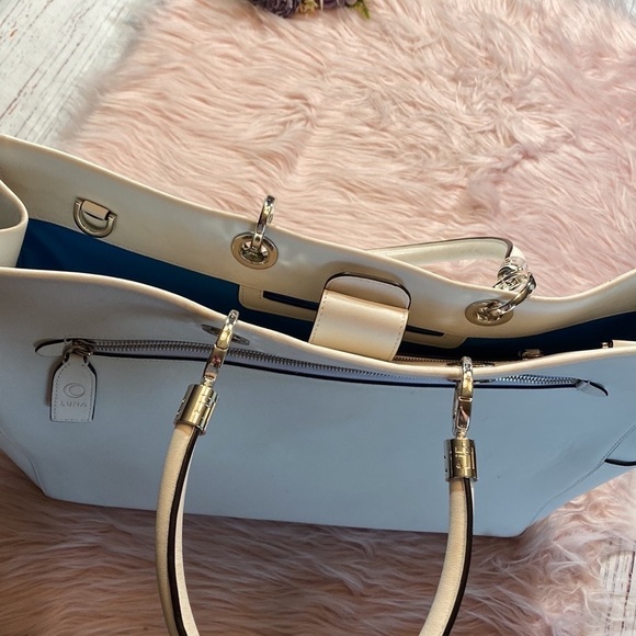 Luna by LaVoie Alex Bianco White Leather Tote Handbag - Picture 9 of 13